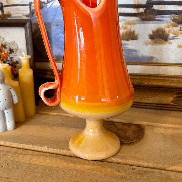 Vintage L E Smith Bittersweet Orange Slag Glass Ewer Candle Holder DO NOT BUNDLE - Picture 2 of 5